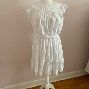 LOFT White Ruffled Sleeveless Knee Length Sundress Smocked Cotton XL